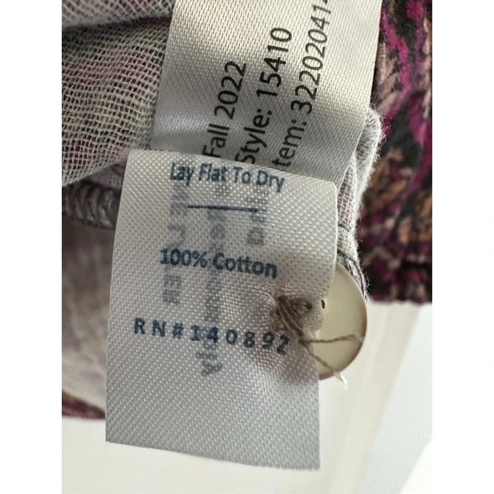 Marine Layer Cotton Button Front Blouse Large Boho Artisan Print - Picture 4 of 7